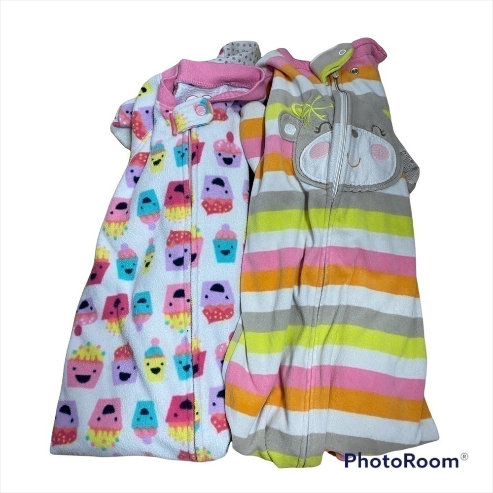 3T Fleece Sleeper Pajama Bundle Children’s Place Carters Monkey Cupcake Girls